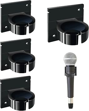 4 PCS Microphone Clips Universal Microphone Holders Microphone Bracket Clips Microphone Stand Hooks Microphone Wall Mount with Square Adhesive Backing for Home, Office, Hotel, KaraokeBlack