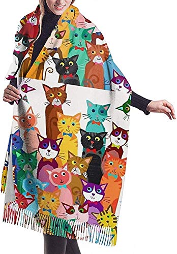 Preisvergleich Produktbild Damen Winterschal, Katzenmotiv, Baumwolle, kuschelig, weich, modisch, warm, groß