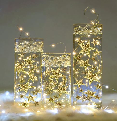 Vase Pearlfection 50 Gold Floating Stars- Large Sizes- Resin- Fills 1 Gallon of The Floating Transparent Water Gels- with Most Transparent Gels and Prep Bag for Best Results!