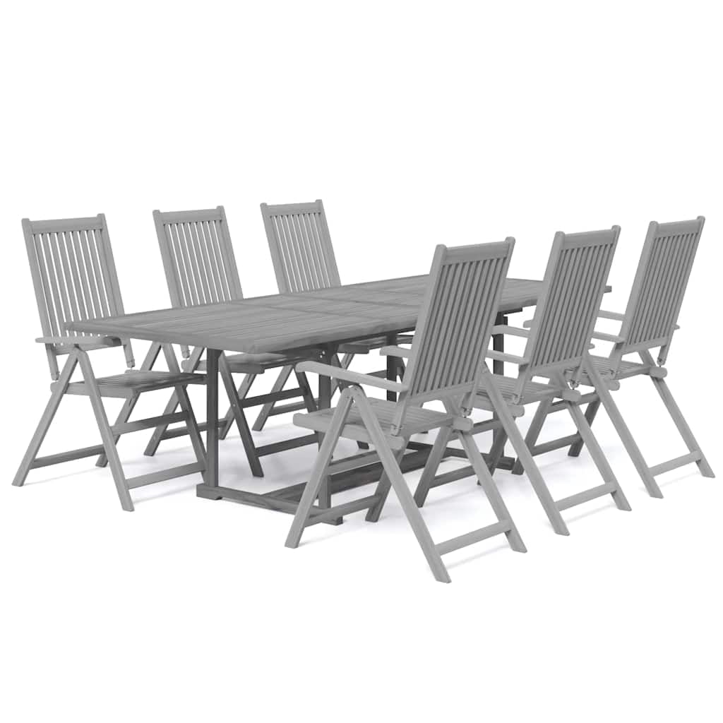 Juego De Comedor para Jardin 7 Piezas Madera Acacia Maciza | Mesa Extensible, Sillas Ajustables 5 Posiciones, Plegables, Max 110 Kg Por Asiento