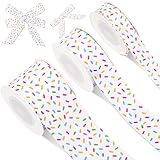 JarThenaAMCS 3 Rolls Candy Sprinkle Grosgrain Ribbon Donuts Ribbon for Wreath Bow Craft Gift Wrap Party Decor, 15 Yards, (White)