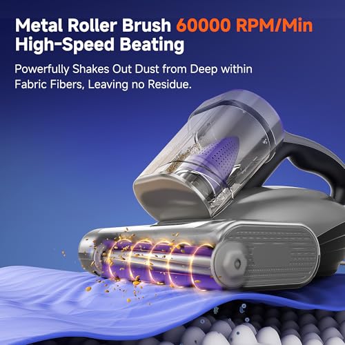 Image of uwant 18Kpa Mattress Vacuum Cleaner 60000RPM Tap Bed Vacuum Set of 1 | 253.7Uv-C Light and Ultrasonic Bed Vacuum, 149℉ Hot Air, HEPA Filter, Metal Roller Mattress Vacuum for Sofa, Couch