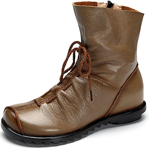 Clarsunny Women's Leather Casual Soft Flat Boots (6, Khaki) by Clarsunny - Used condition - US$35.20