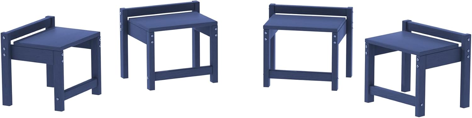 Stackable HDPE Foot Stool - All-Weather Indoor/Outdoor Seating for Patio, Living Room & Bathroom, Waterproof Windproof Heavy-Duty High-Density PE Step Stool, 4 Sets, Navy