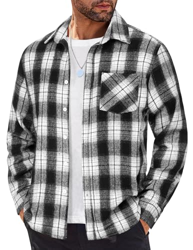 COOFANDY Mens Flannel Shirts Long Sleeve Lightweight Plaid Shirt Casual Button Down Shirts Jacket