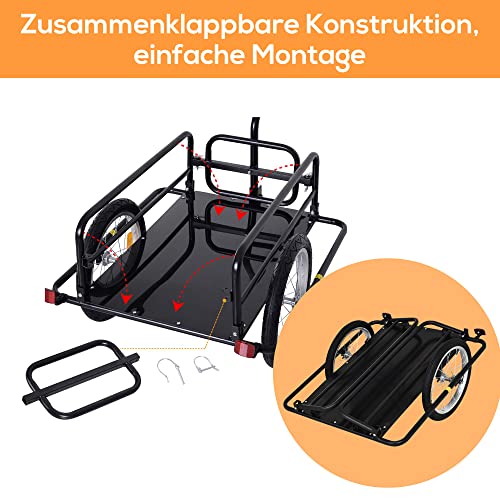 HOMCOM Fahrradanhänger Klappbar Lastenanhänger mit Kupplung, Kuppler & Reflektoren Transportwagen bis 40 kg belastbar, Transportanhänger Anhänger für Camping, Einkaufen, Umzug 155 x 71,5 x 77 cm