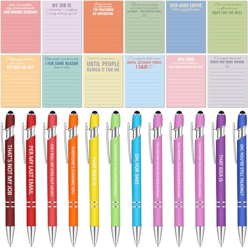 Geyee 24 Pcs Back to School Teacher Gifts Sarcastic Sticky Notes with Funny Pens 3 x 4 Inch Funny Teacher Appreciation Gifts for Coworkers Employee Office Staff Work Team Appreciation Gift