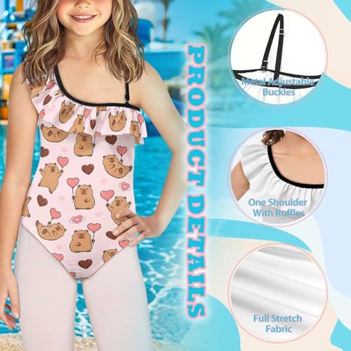 Image of Girls Swimsuit One Piece Ruffle Swimsuit Non-Slip Straps UPF 50+ for Girls Size 3-14 Years
