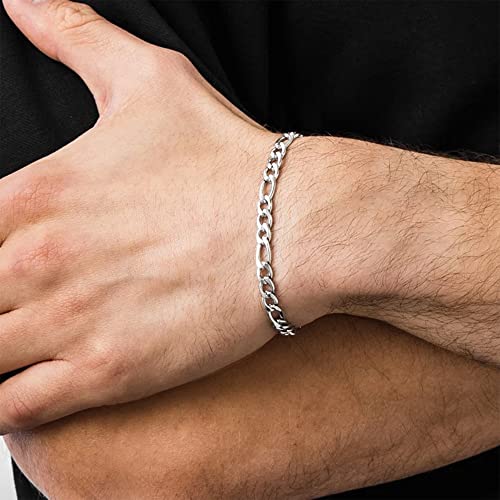 Brijewnes Silver Bracelet For Men Mens Bracelet Solid 925 Sterling Silver Clasp Figaro Bracelet For Men 5Mm Chain Bracelet For Men Mens Silver Bracelet Sterling Silver Bracelet For Men Mens Jewelry 8 Inches thumb #4