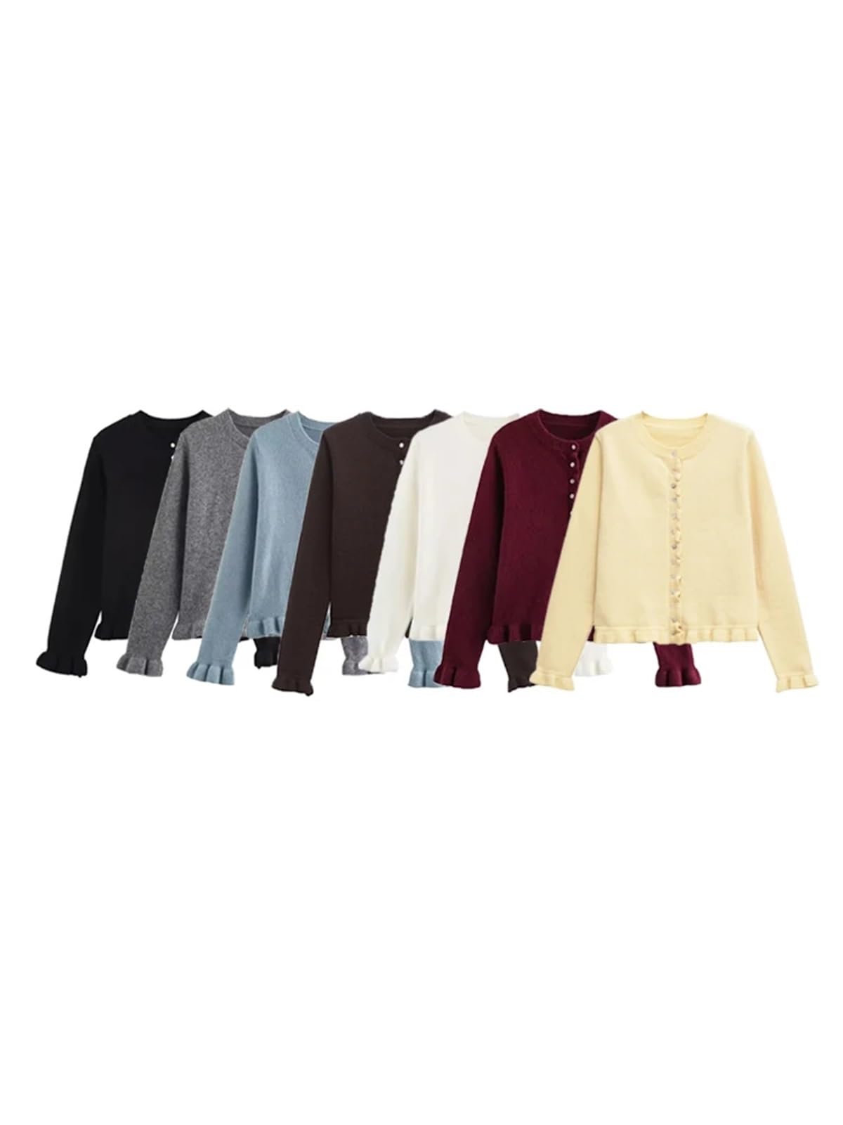 Cárdigan para Mujer Cárdigan de Punto con Volantes for Mujer, suéter Elegante Cuello Redondo, Manga Larga y Botones Delanteros, Prenda Exterior