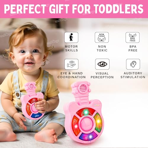 Image of Zest 4 Toyz Musical Guitar Toy for Kids with Colorful LED Lights and Sound Toy Battery Operated Baby Toys Musical Instrument Toys Birthday Gift for Kids Boys & Girls - Pink