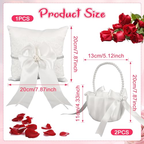 image for Lebsitey 2 Flower Girl Baskets and Ring Bearer Pillows Set, Pearl Hand