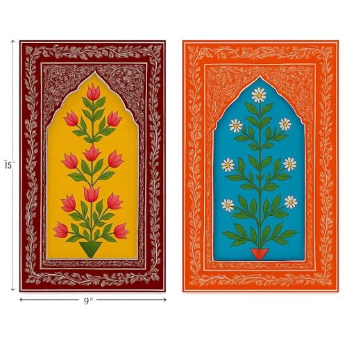 Image of SHREE 'O' GREEN TECH Set Of 2 Handcrafted Wooden Unique Jharokha Wall Hanging Multicolor Rajasthani Window Frame for Home, Living Room, Bedroom & Office Decor (9x15 Inch)