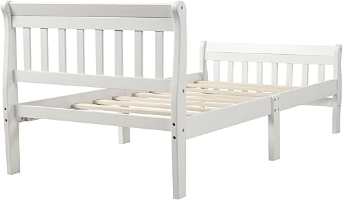 Miniatura 9 de Merax Base de cama con plataforma de madera, base de cama individual, base de colchón, trineo con cabecero y estribo y soporte de listones de madera