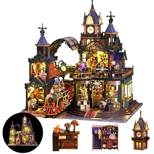 Kit de maison miniature magique en bois : maquette de ville isolée sur rail pour débutant