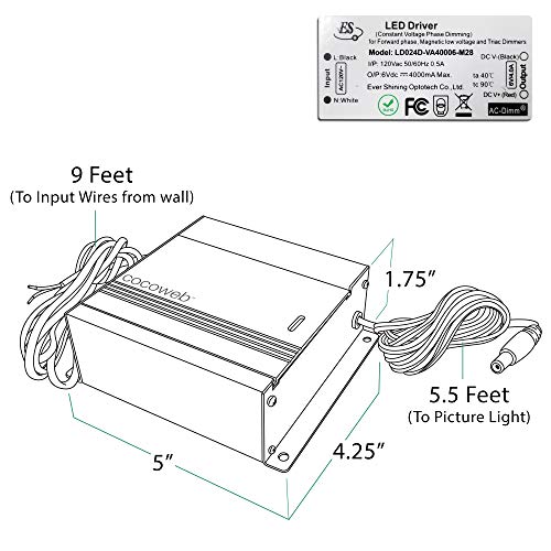 Cocoweb 12" Tru-Slim Led Picture Light In Antique Brass With Dimmable Hard Wire Kit #TOP2