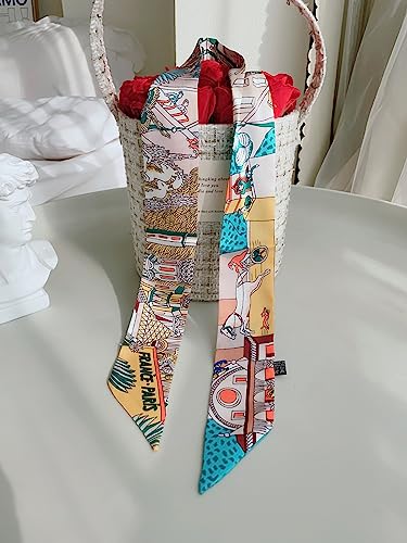 Long Floral Skinny Scarf For Women Silk Like Neckerchief Hangbag Handle Hair Head Wraps Belt3
