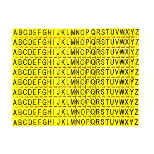 Hoite 260 Stück gelbe Drahtnummerierungsmarkierungen A-Z zum Anklipsen von Kabeletiketten, 2,5 mm, M-förmiges Design für Glasfaserinstallationen in elektrischen Netzwerken