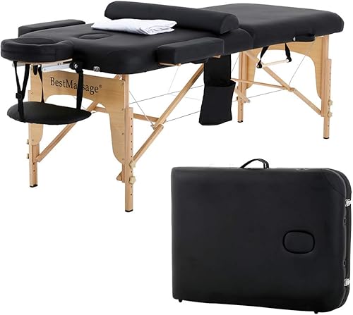 Mesa de masaje, cama de spa, altura ajustable, mesa de masaje portátil de 73 pulgadas de largo 28 pulgadas de ancho, 2 pliegues con reposacabezas y