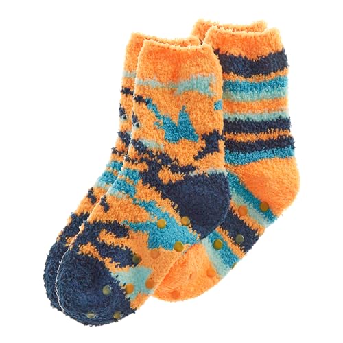 WS-AW23 Boys 2 Pairs Fluffy Snuggle Socks Cosy Bed Socks Non Slip Camo Striped Designs Orange 12.5-3.5