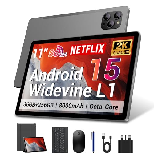 DEZLTID Newest Android 15 Tablet 11 Inch with Keyboard Stylus