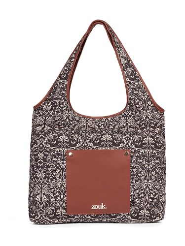 Image of ZOUK Printed Sora Tote Bag | Handcrafted Rollable Women's Tote | Vegan Leather & Canvas Lightweight Shoulder Bag for Daily Use