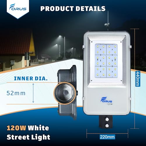 Image of Forus LED Street Light 120W Waterproof IP66 Outdoor White Lamp for Home Garden Parking Lot Road Pathway Highway Warehouse Factory Yard Driveway Pole Mounted LED Streetlight 5 Years Warranty 1Pc