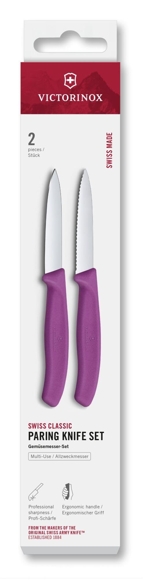 Victorinox Swiss Classic Coltello per verdure e spelucchini, per frutta e verdura, Extra affilato, dritto e seghettato, Acciaio inox, Viola