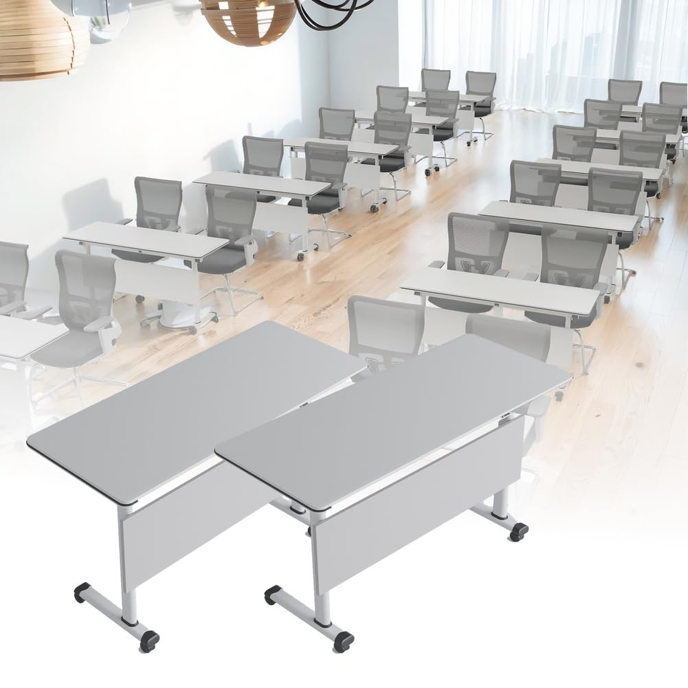 Set di 2 tavoli da conferenza pieghevoli di grandi dimensioni per 10 persone, ideali per seminari e corsi di formazione in ufficio e sala riunioni. Dimensioni: 120x60x75 cm. Design salvaspaz