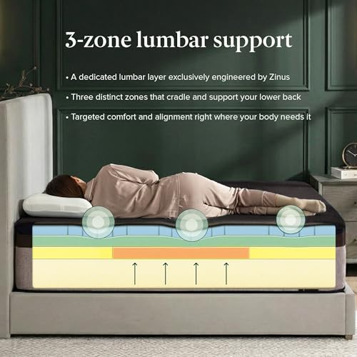 Image of Zinus Lumbar+ Premium Memory Foam Mattress - 14 Inch, Queen, Lumbar Support, Targeted Pressure Relief, Cooling Gel & Green Tea, Fiberglass Free, Medium Firm, CertiPUR-US & OEKO-TEX Certified