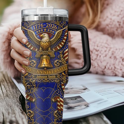 Image of Personalized 250th Anniversary Of America Tumbler - Custom Patriotic USA Flag 1776-2026 Gifts - US Eagle Freedom Cup 40oz A6 - American Independence Celebration Gifts For Men Women