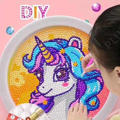 Image of PLUSPOINT 5D Diamond Gem Kits for Kids with Frame Diamond Arts and Craft for Kids Ages 6 8 10 12 Gem Art Painting Kit Unicorn Crafts Unicorn Diamond Painting Kits for Girls