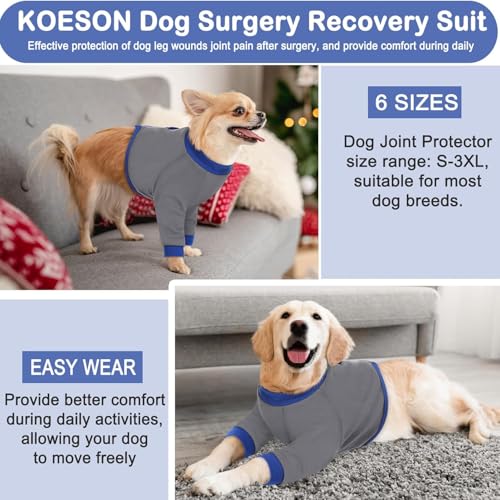 Image of KOESON Dog Recovery Sleeve for Front Legs, Soft Pet Recovery Suit After Surgery, Adjustable Dog Leg Elbow Protector, Pet Wound Care Shirt to Stop Licking, E-Collar Cone Alternative, Grey XL