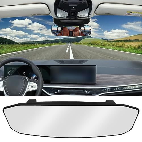 NTNEV 12''x3.5'' Large Rear View Mirror, Anti Glare Panoramic Wide Angle Rearview Mirror, Universal Interior Clip On Rear View Mirror for Car SUV Trucks - Thumbnail 7