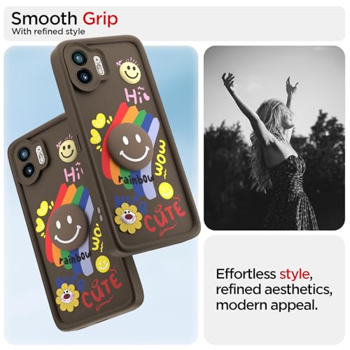 Image of Pikkme Back Cover for Nothing Phone 2 | Soft Silicone| Cute Rainbow Smile & 3D Cartoon Flower Design | Shockproof Raised Camera Protection Bumper Case (Brown)