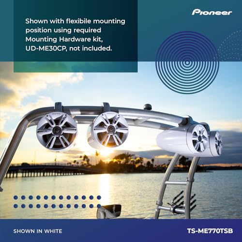 Image of PIONEER TS-ME770TSB 7.7 inch Wakeboard Tower Speakers (Pair, Black Sport Design) - 250W, RGB LED Lighting, Water Resistant Marine Speaker System Upgrade for Boats and Other Outdoor Audio Systems