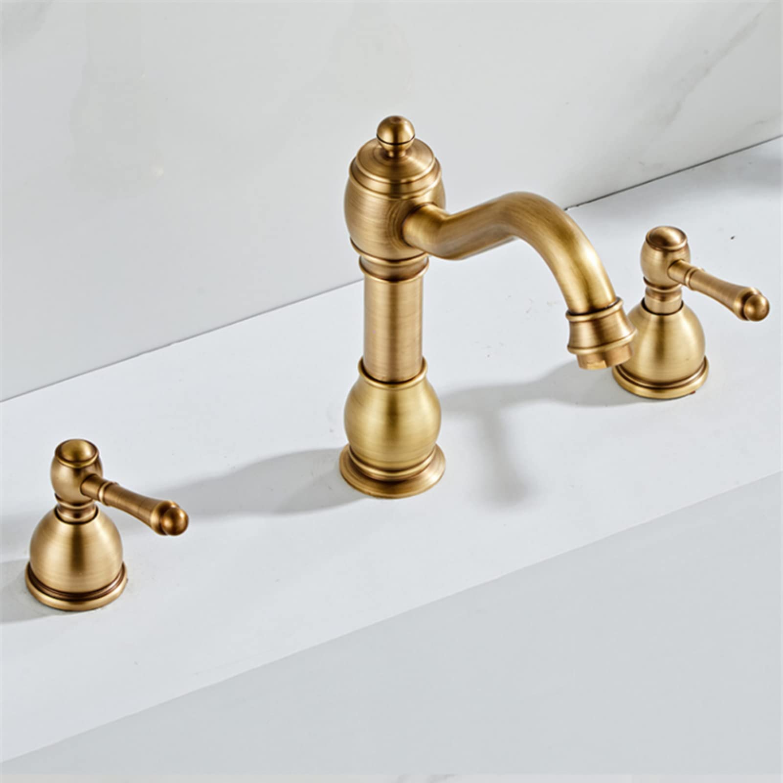 Rubinetto del bacino Ottone Bronzo Antico Rubinetto del Bagno Nero Rubinetto Del Lavello 3 Fori Doppia Maniglia Caldo Freddo Rubinetto Acqua (Bronzo Antico)