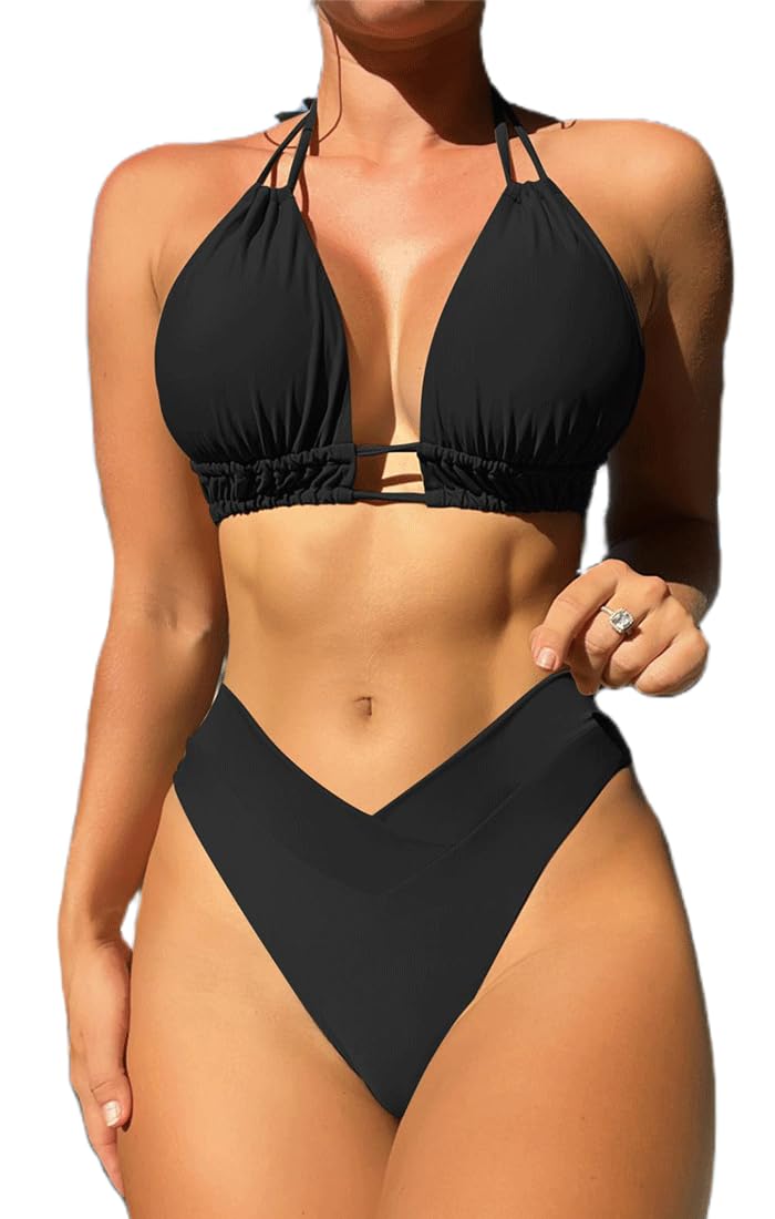 Costume Donna Due Pezzi Mare Bikini da Bagno con Top Triangolo Coppe Estraibili e Slip Vita Alta Sgambata Fantasie Vivaci Maioliche e Fiori di Sicilia Triangolo Imbottito