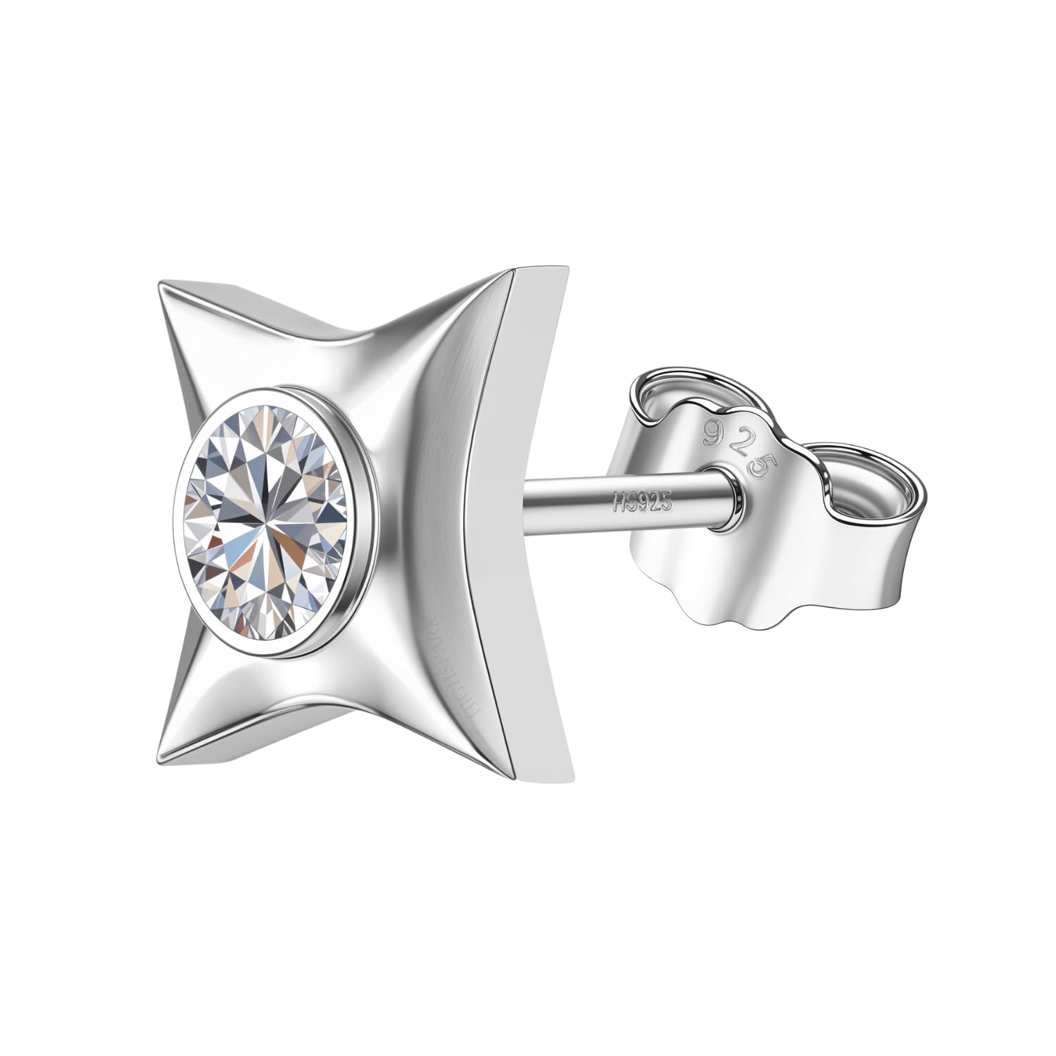 925 Silver Men's Designer Square Solitaire Earring | 92.5 Sterling Silver and Diamond like Brilliance Zirconia | Single Stud for Men - Designer Square-image-0