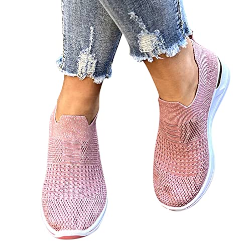 Running Shoes Womens For Plantar Fasciitis Wide Width Sneakers Womens Slip On Breathe Mesh Walking Shoes Slip On Memory Foam Lightweight Casual Summer Running Sneakers Womens Loafers Without Back #TOP3