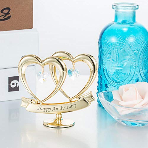 Estatua de Corazón Doble con Cristales y Baño de Oro 24K miniatura 5