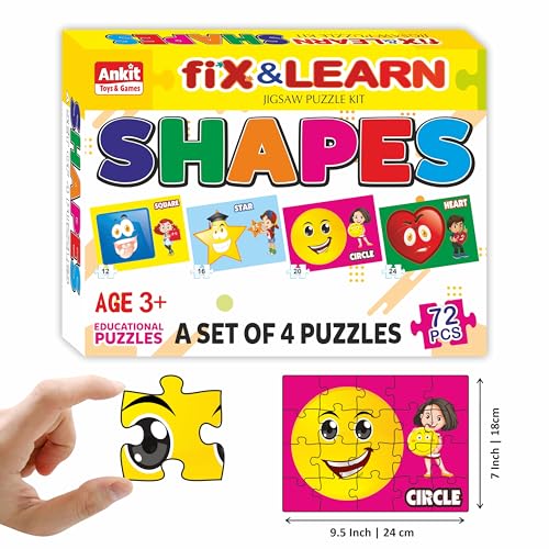 Image of Ankit Toys & Games Fix 'n' Learn Shapes Jigsaw Puzzle for Kids | Educational and Learning Toy for Kids Age 3 and Above | Boost Memory Skills | 72 Pieces Shapes Puzzles (Set of 4 Puzzles in Box)