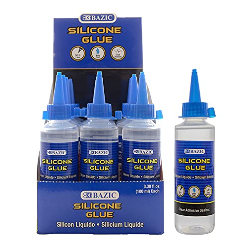 BAZIC Silicone Glue 3.38 Oz. (100 mL), Waterproof Crack Resistant, Quick Repair for Glass Window Plastic Kitchen, 72-Pack