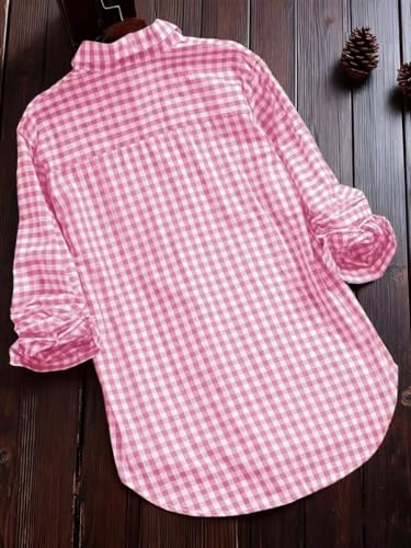 Image of OOMPH! Women Checked Smart Casual Shirt | Women's Gingham Check Shirts | Full Sleeve Button-Down Casual Westernwear for Women | Smart Fit Office Wear Top