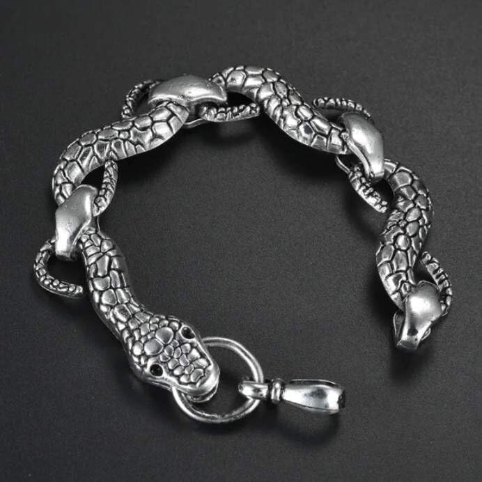 925 Sterling Silver Fashion Cobra Python Anaconda Giant Snake 7.5" Bracelet Affordable Matching Bracelets Elegant Accessories Daily Wear Jewelry Sleek Minimalist Designs