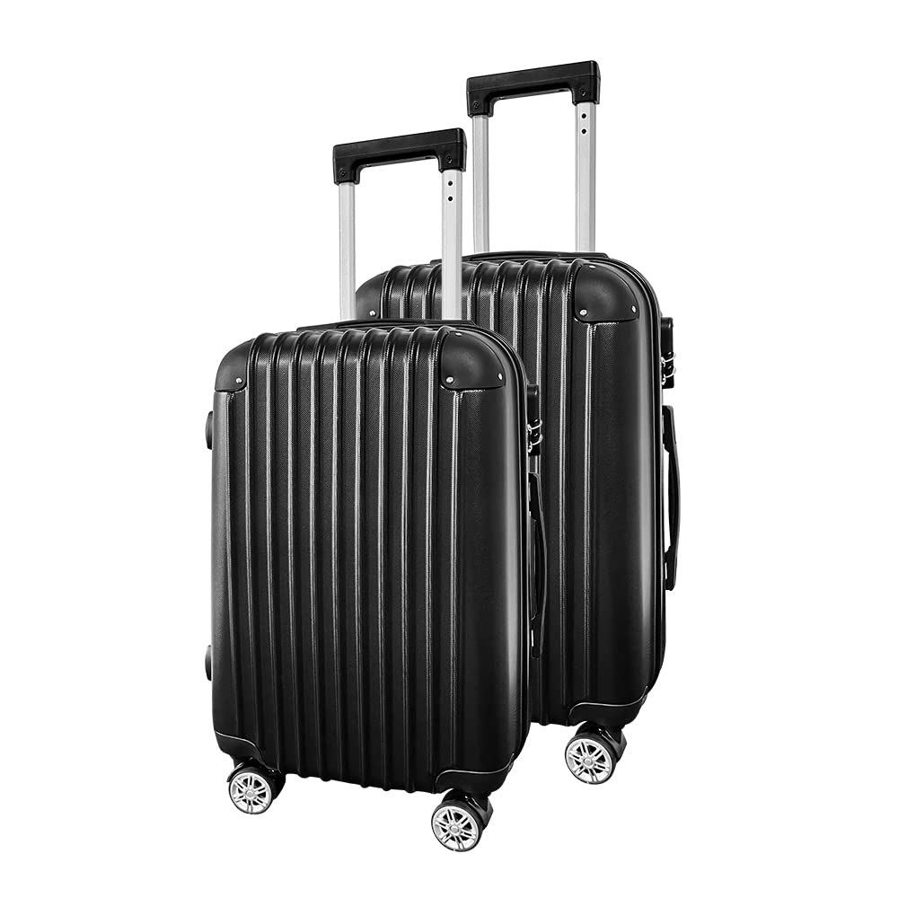 Panana Lightweight 3pcs/ 2pcs/ 20/24/28inch Hand Cabin Luggage Durable Hard Shell PP Suitcase Trolley Travel Holiday Case with 4 Wheels (Black, 2pcs(20"+24"))