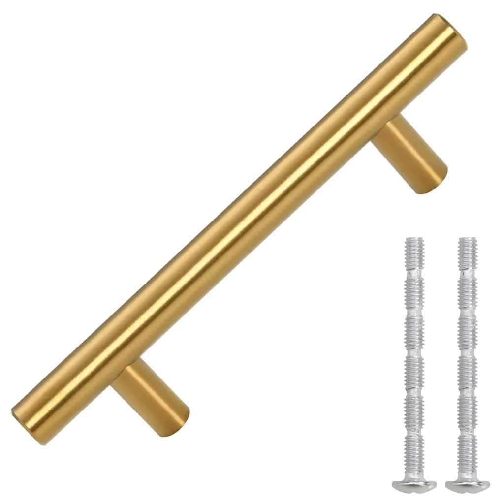 Tiradores para muebles en forma de T, de acero inoxidable, dorado, juego de 10 unidades, con distancia entre orificios de 64 mm, para armario, cajón, puerta, cómoda, longitud de tornillo de