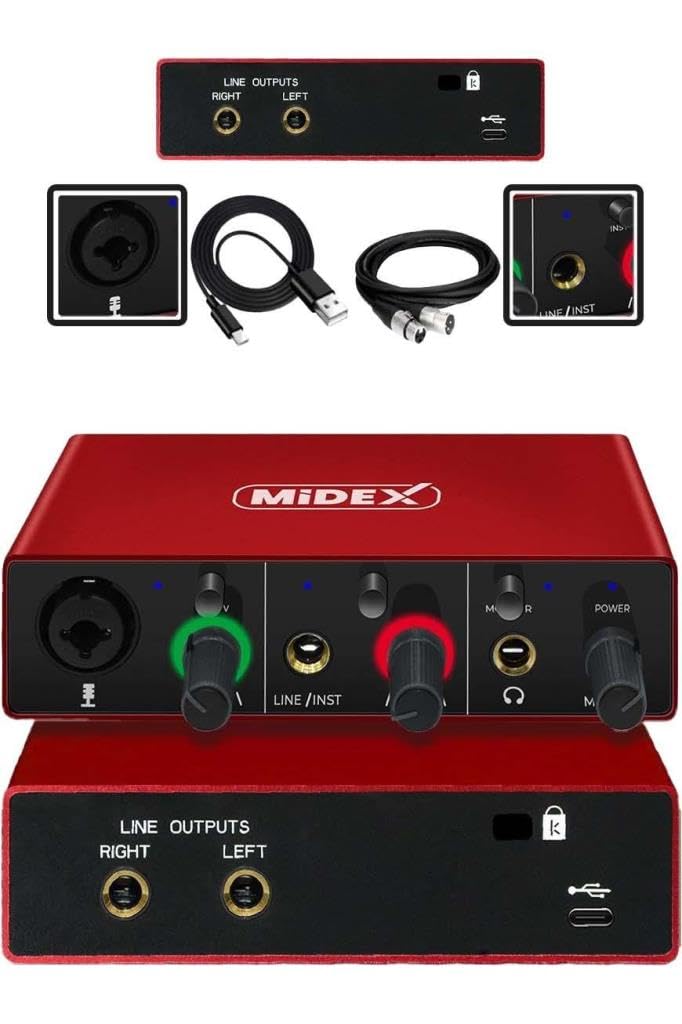 Midex GLX-500 PRO 2 Giriş 2 Çıkış USB Stüdyo Ses Kartı (XLR Kablo Hediye)