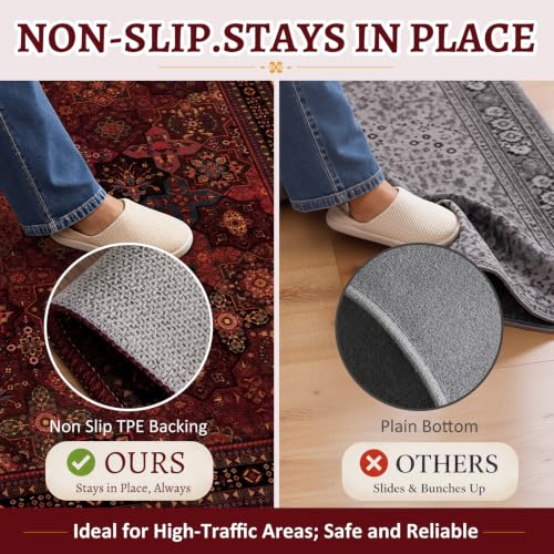 Image of Tangsoo Red Small Area Rugs for Entryway,Oriental Non Slip 2x3 Washable Rug