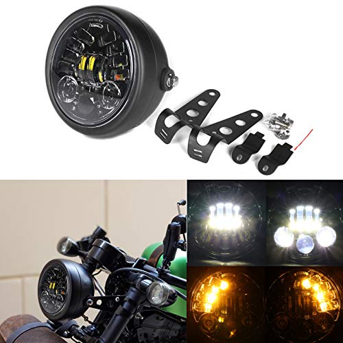 HOZAN 5.75 5-3/4inch Black LED Motorcycle Headlight Integrated Turn Signal with Headlight Housing for Kawasaki for Shadow Suzuki Motorbikes Metric bikes Cruisers Choppers